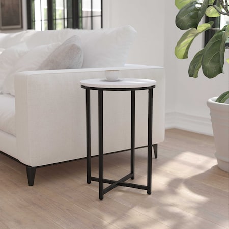 Flash Furniture Round Marble End Table with Matte Black Frame NAN-JH-1787ET-MRBL-BK-GG